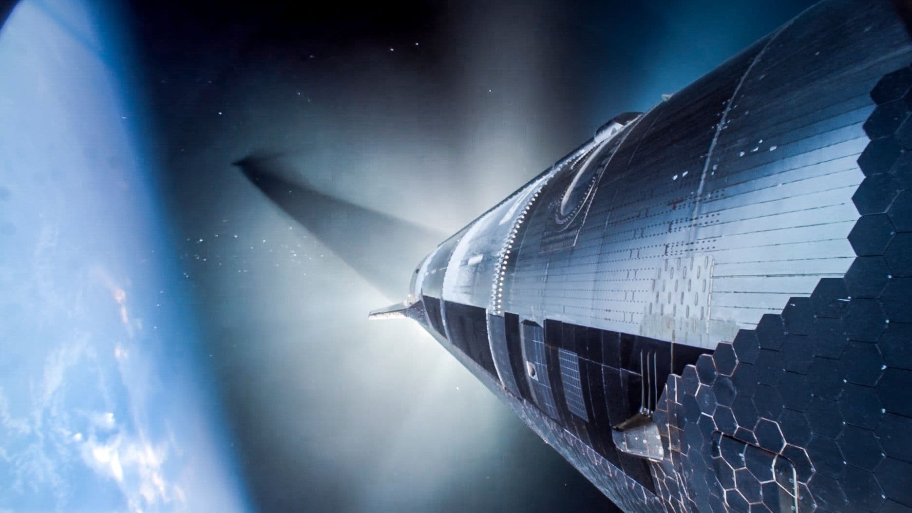 SpaceX onboard view from Starship Flight 9 during coast